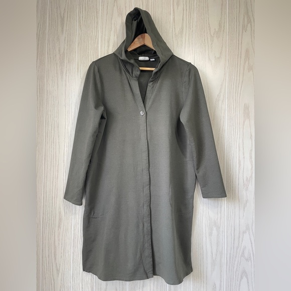 Pure Jill Hooded Jacket Sweater Medium Green Duster Cardigan Button - Picture 1 of 5
